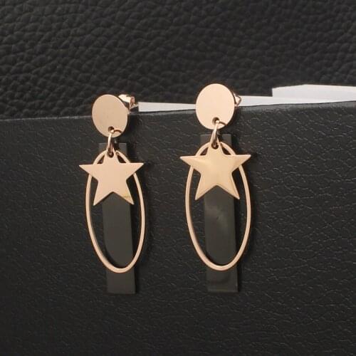 Personality Fashion Stainless Steel Jewelry Simple Drop Newest Rose Gold Color Earrings Joker For Woman And Girl EEDZBNBA