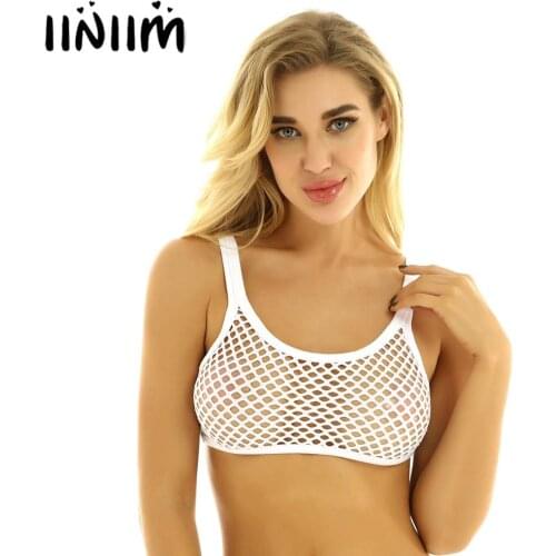 Womens Camisole Crop Tops Sexy Transparent Fishnet Mini Top Gym Party Tanks Sleeveless Hollow Out Vest Female Clubwear Tank Top