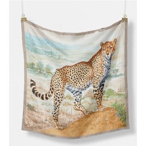 Twill Silk Scarf Woman Leopard Print Square Scarves Wraps Bandana Small Hijab Silk Foulards Lady Tie Headband Neckerchief 53CM