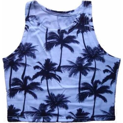 2018 new arrival women white vintage crop top and tank top cropped for femm palm tree crop tops for ladies