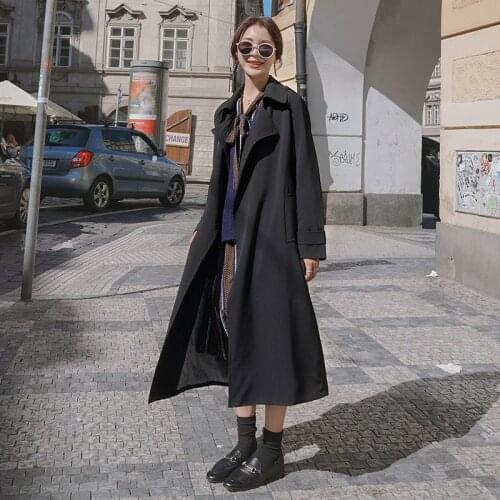 Brand New Fashion Long Black Trench Coat for Women with Belt Waterproof Duster Coat Cloak Lady Female Outerwear Spring Autumn