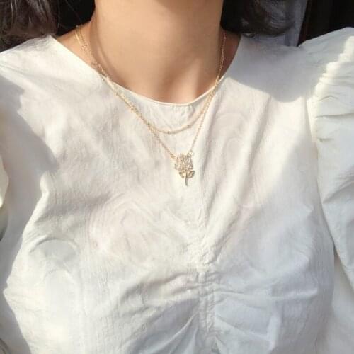2020 Womens Rose Necklace Gold Chain Custom 2 layer Charm Pendant Necklace Rose Flower Beauty Jewelry for Girls Party Gift