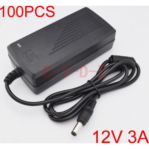 100pcs High quality 12V 3A AC 100V-240V Converter AdapterDC12V 3A Power Supply DC 5.5mm x 2.1mm-2.5mm for 5050/3528 LED Light