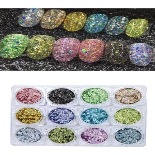 12Boxes 3D Laser Nail Sequins Paillette Irregular Shape Sparkly Paillettes 3D Designs Mix Nail Flake Glitter Nail Tips @PT54