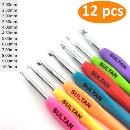 12 pcs Hook Set for Crochet 2mm to 10mm Knitting Needles Soft Grip Ergonomic Handle Yarn Weaving DIY Craft Tools