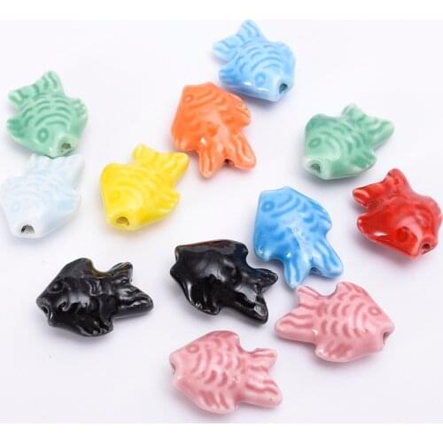 20pcs Mix Color Ocean Fish Ceramic Beads 16x19mm Loose Spacer Porcelain Bead For Jewelry Making Bracelet Necklace Accessories
