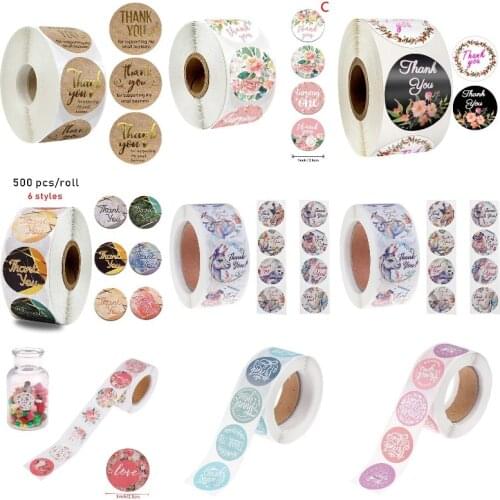 24/500Pcs/roll Thank You Handmade Heart Design Bronzing Seal Multiple Colour DIY Multifunction Seal Sticker Gift Packaging Label