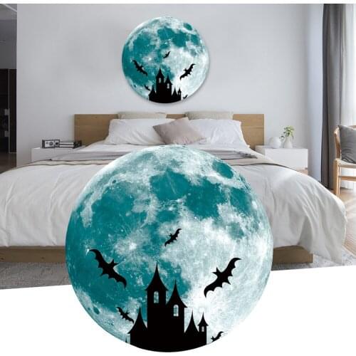 3D Halloween Wall Sticker Luminous Moon Castle Bat Bedroom Green Fluorescent In Moon Glow In Dark Night Sticker 30Cm