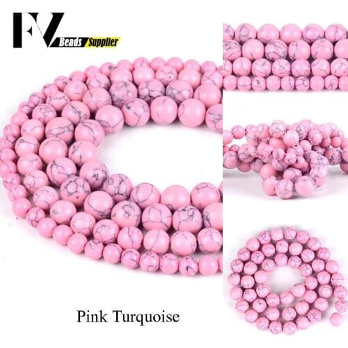 4mm 6mm 8mm 10mm 12mm Round Synthesis Pink Turquoises Stone Beads for Diy Jewelry Making Bracelet Handicraft Accessories