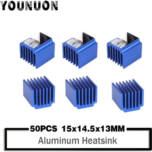 50PCS Blue Raspberry Pi Heatsinks Cooler Aluminum 15*14*13mm With Adhesive For Cooling Raspberry Pi 3 / 2 Model B LV8729/TMC2100