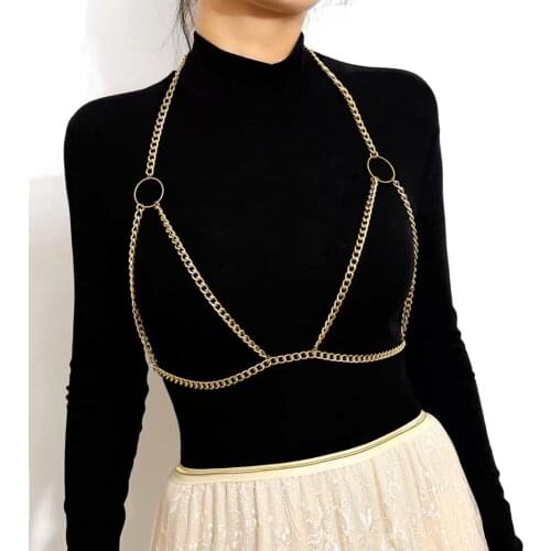 Bohemia simple big circle waist chain sexy bikini chest chain beach with Cross Necklace womens nightclub show body chain