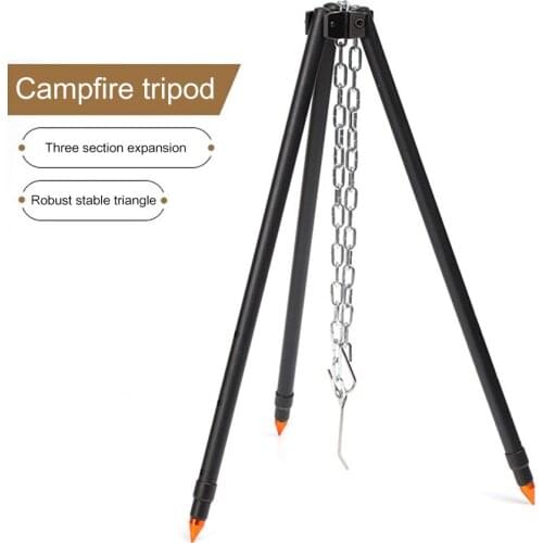 Outdoor Large Bonfire Tripod Durable Portable Campfire Picnic Pot Fire Grill Hanging Tripod Picnic Cookware Hanging Chain