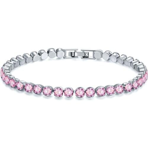 Exquisite Silver Plated Round Gems Crystal Bracelet Birthday Party Womens Chain Bracelet Valentines Day Gifts Lovers Jewelry