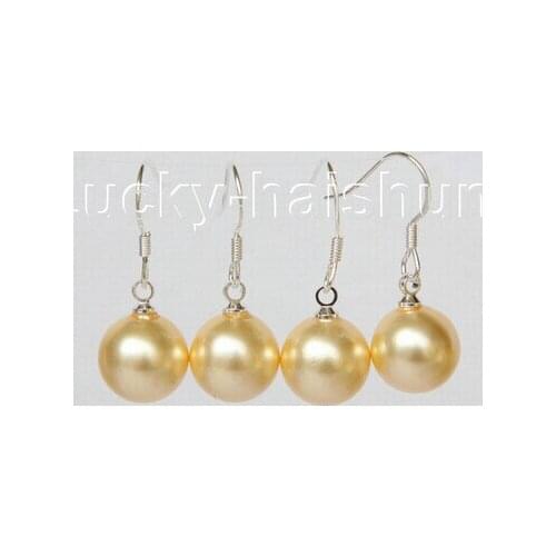 2 Piece Set 10mm Yellow South Sea Shell Pearls Earrings Lovely Fine Nobility Ladys Womens Earrings