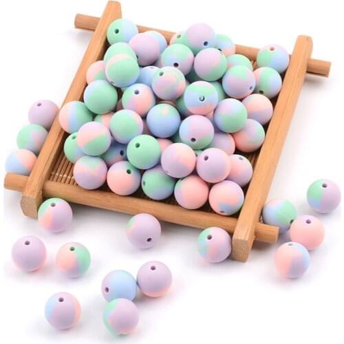 Chenkai 100PCS Silicone 12MM 15MM Tie Dye Round Beads Baby Food Grade DIY Nursing Necklace Infant Teether Toy Chain Accessories