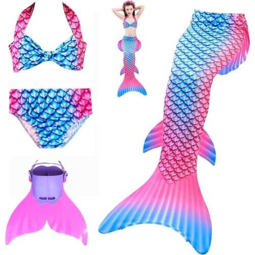 2020 4PCS/Set HOT Kids Girls Mermaid Tails with Fin Swimsuit Bikini Bathing Suit Dress for Girls With Flipper Monofin For Swim