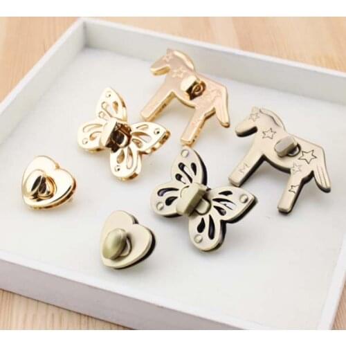 Horse butterfly Heart shape Twist lock delicacy alloy Luggage Bag Parts Accessories DIY Handmade cloth art bag lock gold bronze