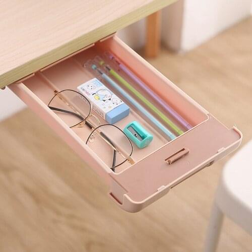 Pencil Tray Self Stick Under Desk Holder Up Pen Storage Drawer Organizer Kit Table Storage Box Under Desk Drawer Holder Case