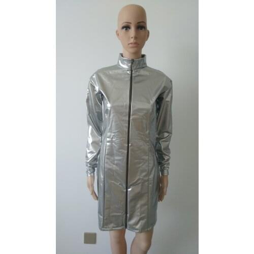 Fashion men Womens dress slim mid-length PVC Faux Leather Jumpsuit Bodysuit Cosplay Costumes Catsuit with Iron zipper