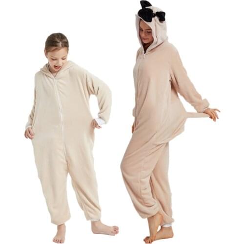 Winter New Flannel Full Shar Pei Dog Onesie Polyester Sleepwear Pijama Kigurumi of Animals Parent-child Homewear