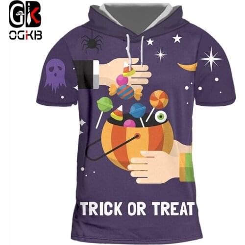 OGKB Mens New Creative Street Clothing 3D Printed Funny Trick Or Treat Candy Halloween Big Size 6XL Hooded Tshirt