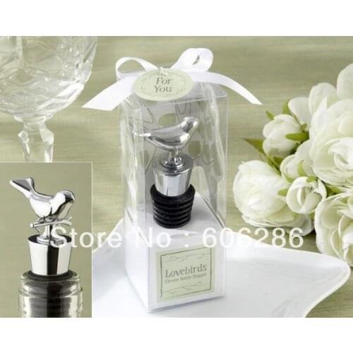 Wholesale 100pcs/lot love birds chrome wine bottle stopper wedding favors bridal shower favour