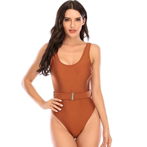 Sexy Blet Bandage One Piece Swimsuit Women Push Up Bikini Swimwear Scoop Neck High Waist Bathing Suits Cut Out Monokini Bodysuit