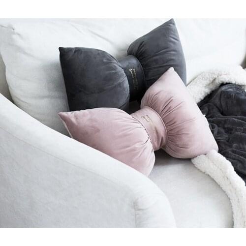 Bow Pillow Velvet Back Neck Rest Support Cute Knot Home Chair Padding Office Soft Travel Pillows Baby Bed Room Decoration