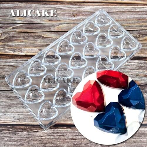 Polycarbonate Chocolate Molds Tray Form Diamond Chocolate Moulds Geometric Heart for Bakery Plastic Baking Mold Bakeware Tools