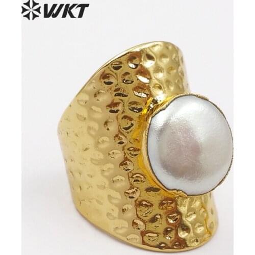 WT-R306 2018Wholeasale Metal Electroplated freshwater pearl ring Adjustable Rings Geometric Shape Elegant for Women Jewelry