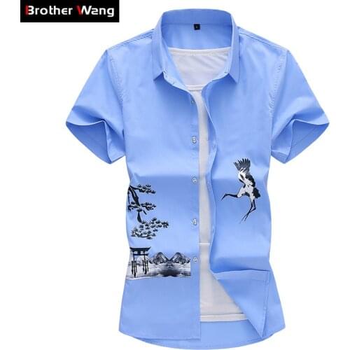 Plus Size 5XL 6XL 7XL Chinese Style Printed Mens Short Sleeve Shirt 2020 Summer New Fashion Casual Brand Shirt Male Clothes