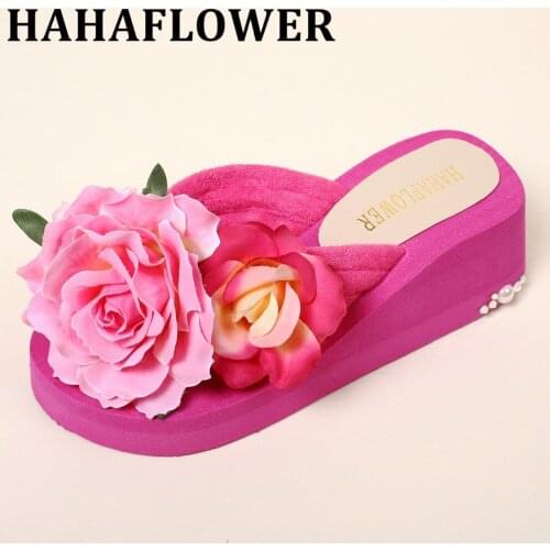 HAHAFLOWER Woman Summer Outdoor Slippers Fashion Ladies Shoe Open Toe Flower Flip Flops Female Summer Cute Beach Shoes Slides