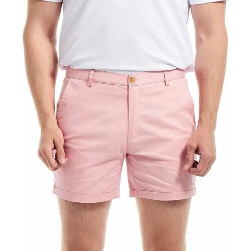 AIMPACT Mens Summer Slim-fit 5" Inseam Flat-Front Stretch Solid Color Chino Shorts AM2355