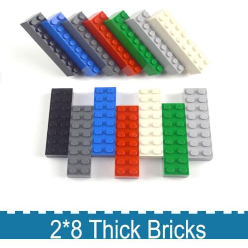 DIY Building Blocks 2*8 Dots Thick Bricks 25pcs 8Color Educational Creative Bulk brick Compatible All Brands Toys For Children