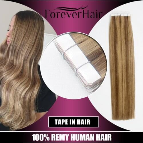 FOREVER HAIR 2.0g/pc Tape In Natural Human Hair Extensions Ash Blonde European Skin Weft Remy Hair Extension 16" 18" 20" 40g/pac