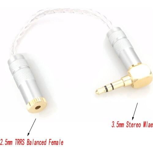 Hight Quality 10cm 8Cores Silver Plated 3.5mm Plug to 2.5mm Trrs Female socket Headphone Audio Cable