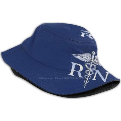 Registered Nurse Caduceus Pattern Design Printed Travel Bucket Hats Caduceus Paramedic Medic Emergency Technician Intern Blue
