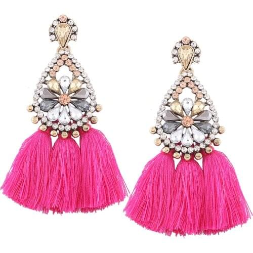 LZHLQ Tassel Earrings For Women Bohemia Boho Vintage Drop Earrings Female Fashion Jewelry Cute Big Large Alloy Crystal Earrings