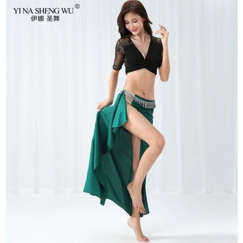 Women Belly Dance Practice Set New Summer Color Blocking Modal Training Outfits Lace Top Skirt 2pcs Indian Oriental Dancing Wear