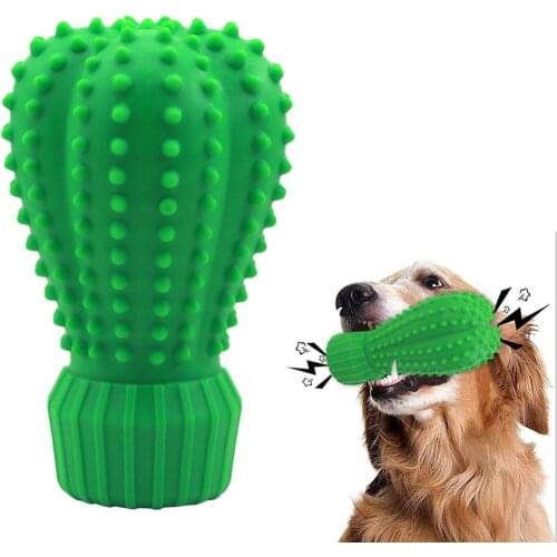 Dog Chew Toys Creative Dog Vocal Toy Rubber Bite Resistant Chewing Molar Stick Squeaky Durable Rubber Cactus Dog Molar Stick Toy