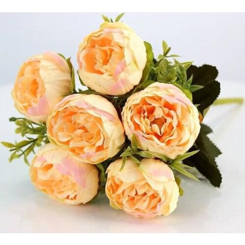 1Pcs Rose Pink Silk Peony Artificial Flowers Bouquet 6 Big Head and 4 Bud Cheap Fake Flowers for Home Wedding Decoration indoor