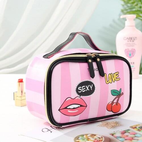 1PC Leather Portable Women Cosmetic Bag Multifunction Travel Toiletry Storage Organize Handbag Waterproof Female Makeup Case
