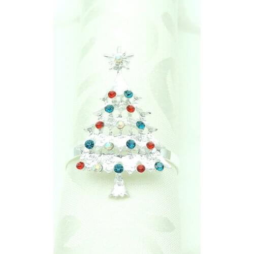 12PCS/Metal Color Diamond Christmas Tree Napkin Ring Table Decoration Ornaments for Family Gathering, Western Food Wedding