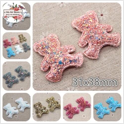 12pcs bling slap-up bear Non-woven patches glitter Felt Appliques for clothes Sewing Supplies DIY craft hair bow center