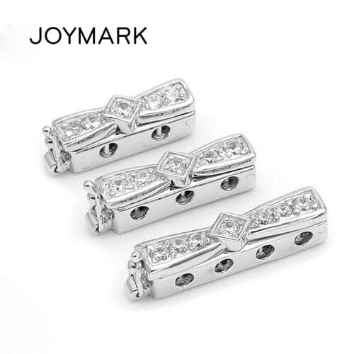 2 3 4 Multi-Strand Micro Pave Zircon Bow-knot Shape Sterling Silver Lock Clasps For Pearl Bracelets Necklaces Jewelry SC-CZ059
