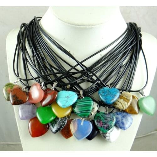 2020 Natural stone Turquoises Quartz Crystal tiger eye Opal heart pendants for Diy Jewelry Necklaces for Men madam Gift Sieraden