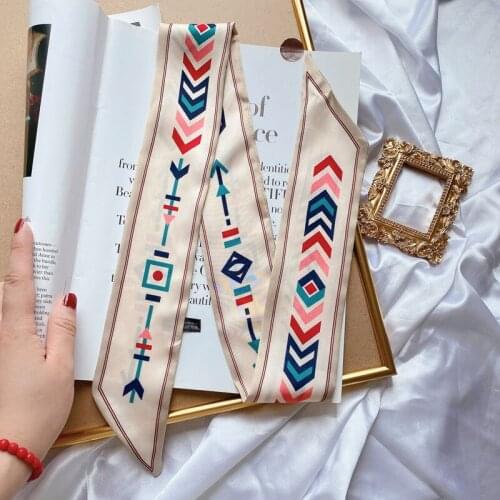 2021 Fashion Floral Print Silk Scarf Women Thin Neck Long foulard scarves Office Lady Shawl Bandanas Female Bag Hair Scarfs