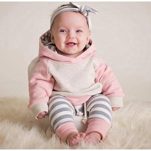 Cute Toddler 3Pcs Baby Girls Clothes Outfits Set Long Sleeve Hoodie Tops Sweatsuit Pants Headband Infant Baby Clothing Set