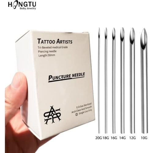 5/30pcs Sterilized Disposable Body Piercing Needles Surgical Steel Tattoo Supply Ear Nose Tongue Lip Navel Piercing Tools 10-20G