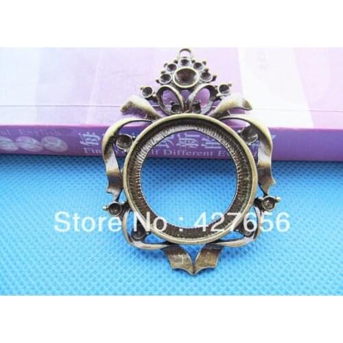 5pcs Large Antique Bronze Round/Oval Frame Base Setting Bezel Tray Pendant Charm/Finding,fit 30mm Cabochon/ Picture /Cameo